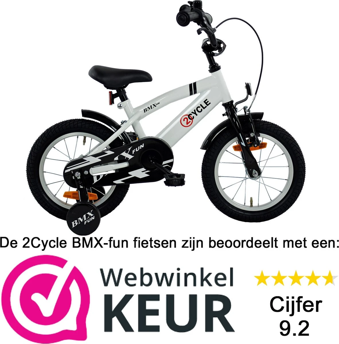 2Cycle BMX-Fun Kinderfiets - 14 Inch - Wit - Jongensfiets 7 2Cycle BMX-Fun Kinderfiets - 14 Inch - Wit - Jongensfiets - Afbeelding 5
