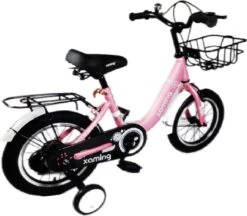 Kinderfiets -14 Inch Kinderfiets -vanaf 3-5 Jaar Jongens En Meisjes Fietsen -Terugtrap -Rem -Stabilisatoren（2 Zijwieltjes)-Mandje - Achterbank-de Bel-Roze -Speelgoed 1200x1048