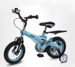 Merkloos Kinderfiets Stoer Metallic Blauw Met Zijwieltjes 12 Inch | Handremmen | Jongens | Meisje | Cadeau | Sinterklaas | Kerst | Verjaardag | Peuter | Kleuter | Driewieler | Gepersonaliseerd