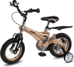 Merkloos Kinderfiets Metallic Stoer Taupe Goud Met Zijwieltjes 12 Inch | Handremmen | Jongens | Meisje | Cadeau | Sinterklaas | Kerst | Verjaardag | Peuter | Kleuter | Driewieler | Gepersonaliseerd