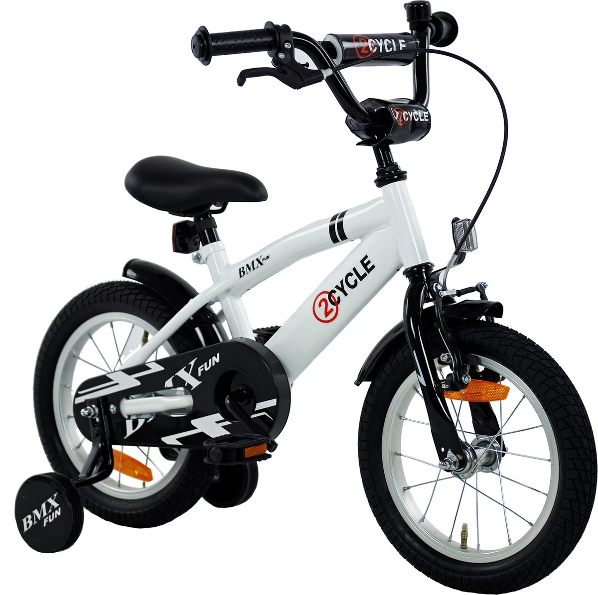 2Cycle BMX-Fun Kinderfiets - 14 Inch - Wit - Jongensfiets 4 2Cycle BMX-Fun Kinderfiets - 14 Inch - Wit - Jongensfiets - Afbeelding 2