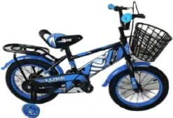 Kinderfiets - 14 Inch Kinderfiets -vanaf 3-5 Jaar Jongens En Meisjes Fietsen - Terugtrap -Rem -Stabilisatoren（2 Zijwieltjes）- Mandje - Achterbank - Blauw -Speelgoed 1200x820