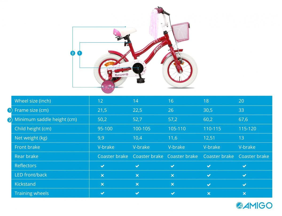Amigo Flower Meisjesfiets - Kinderfiets 16 Inch - Paars 9 Amigo Flower Meisjesfiets - Kinderfiets 16 Inch - Paars - Afbeelding 7