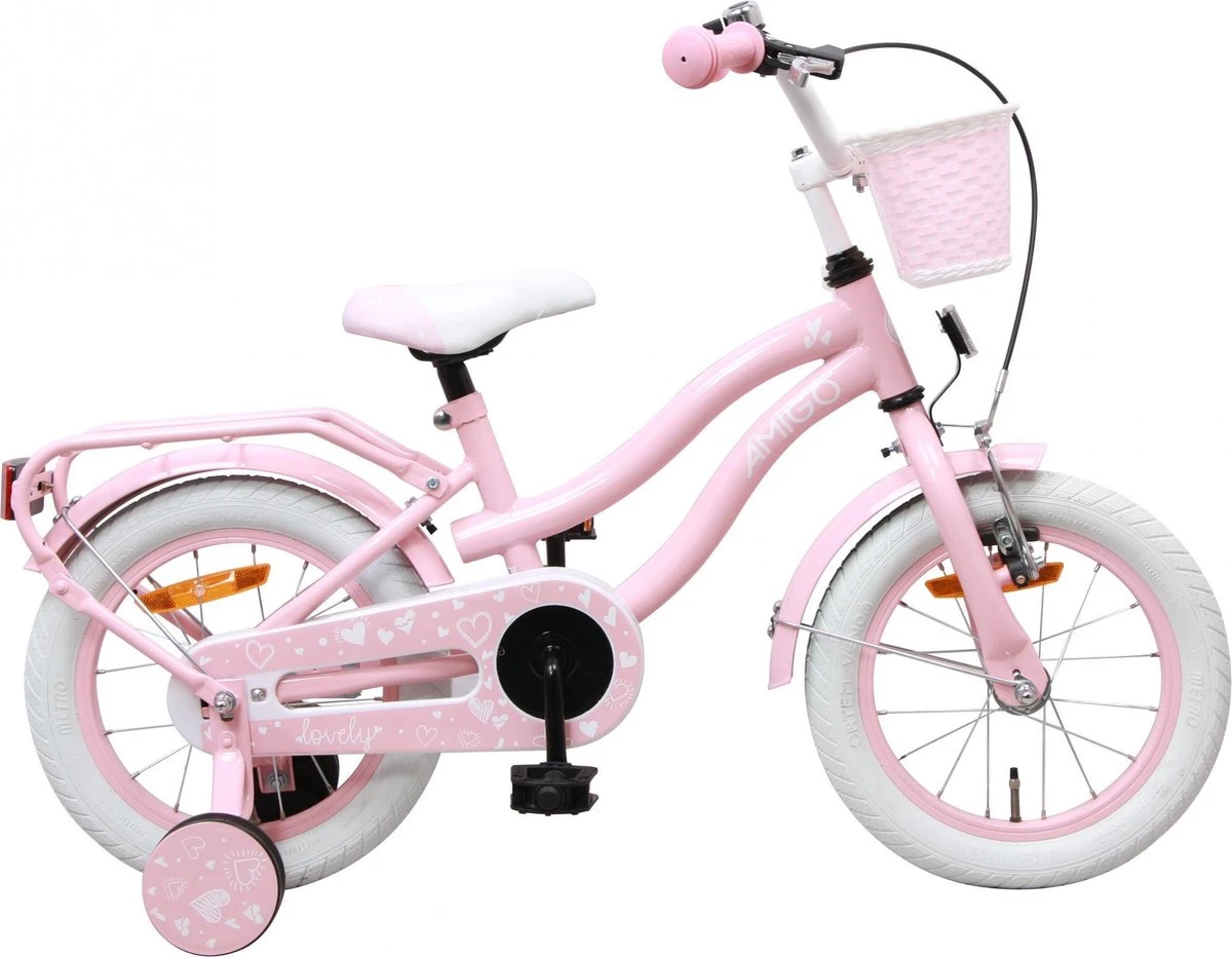 Amigo Lovely Meisjesfiets - Kinderfiets 14 Inch - Roze 3 Amigo Lovely Meisjesfiets - Kinderfiets 14 Inch - Roze
