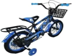 Kinderfiets - 14 Inch Kinderfiets -vanaf 3-5 Jaar Jongens En Meisjes Fietsen - Terugtrap -Rem -Stabilisatoren（2 Zijwieltjes）- Mandje - Achterbank - Blauw -Speelgoed 1200x935