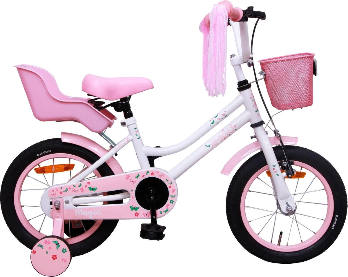 Amigo Magic Meisjesfiets - Kinderfiets 14 Inch - Wit 3 Amigo Magic Meisjesfiets - Kinderfiets 14 Inch - Wit