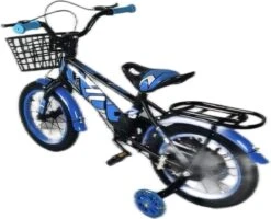 Kinderfiets - 14 Inch Kinderfiets -vanaf 3-5 Jaar Jongens En Meisjes Fietsen - Terugtrap -Rem -Stabilisatoren（2 Zijwieltjes）- Mandje - Achterbank - Blauw -Speelgoed 1200x970