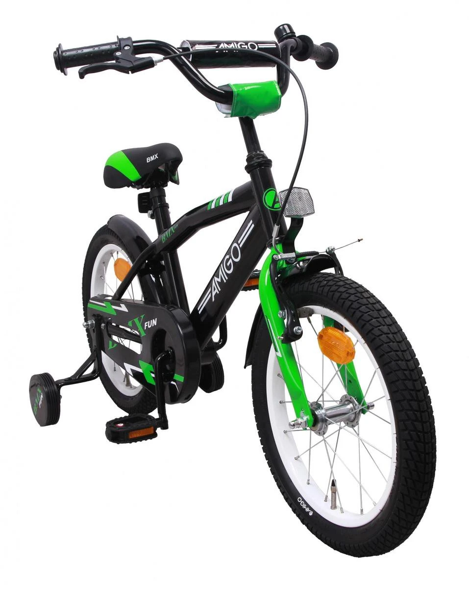 Amigo BMX Fun Jongensfiets - Kinderfiets 16 Inch - Zwart/Groen 4 Amigo BMX Fun Jongensfiets - Kinderfiets 16 Inch - Zwart/Groen - Afbeelding 2