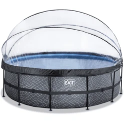 EXIT TOYS EXIT Frame Pool ø488x122cm (12v Sand Filter) - Grijs + Zonnedak + Warmtepomp