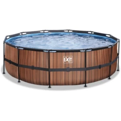 EXIT TOYS EXIT Wood Pool ø450x122cm Met Zandfilterpomp, Bruin -Speelgoed exit wood pool o450x122cm met zandfilterpomp bruin a294614 1