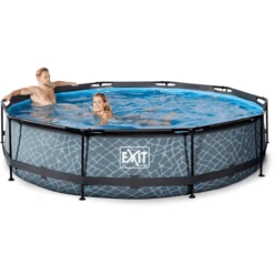 EXIT TOYS EXIT-zwembad Stone ø 360 X 76 Cm Met Filterpomp - Grijs -Speelgoed exit zwembad stone o 360 x 76 cm met filterpomp grijs a294977 4