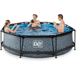 EXIT TOYS EXIT-zwembad Stone ø300x76cm Met Filterpomp - Grijs -Speelgoed exit zwembad stone o300x76cm met filterpomp grijs a295721 2